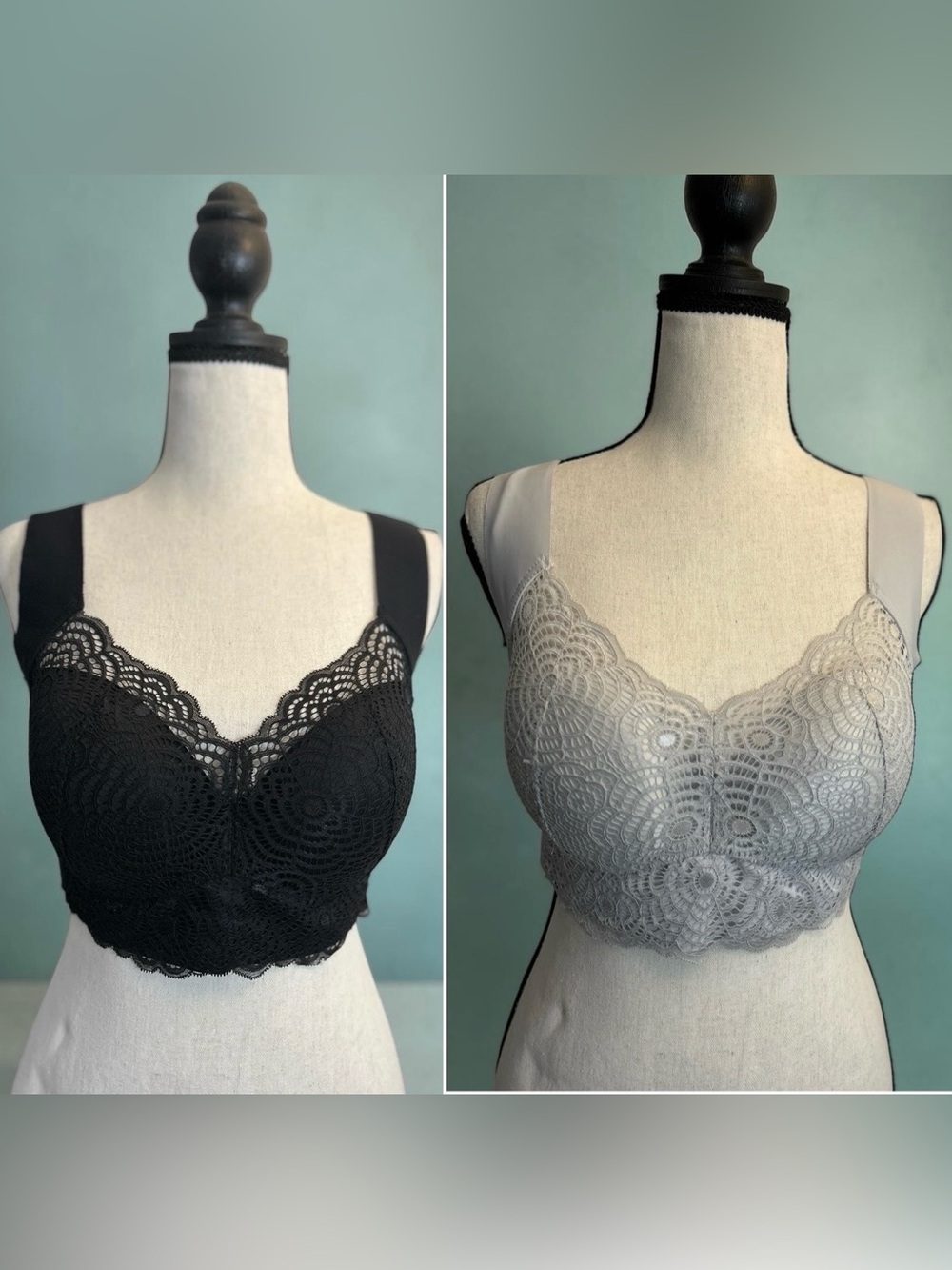 2 Bralettes Black & Silver Gray SIZE 42